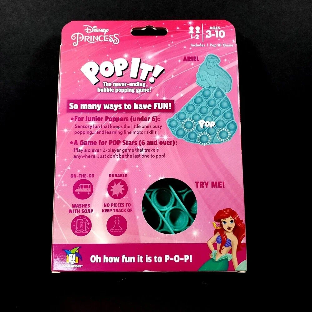 New in Box Disney Ariel Mermaid Pop It Sensory Bubble Popping Game Toy Fidget